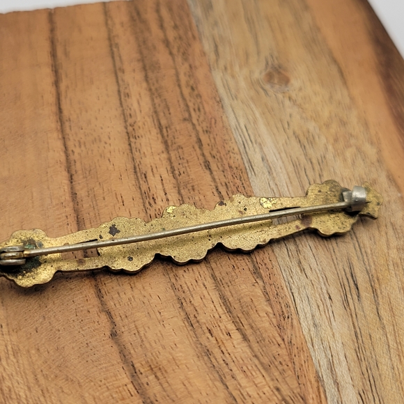 Vintage Brass Bar Multi-color Rhinestones in C-Clasp Closure Circa 1930s - Picture 4 of 6